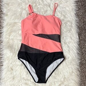 NWT Heytalala Pink And Black Mesh One Piece Swimsuit Size M